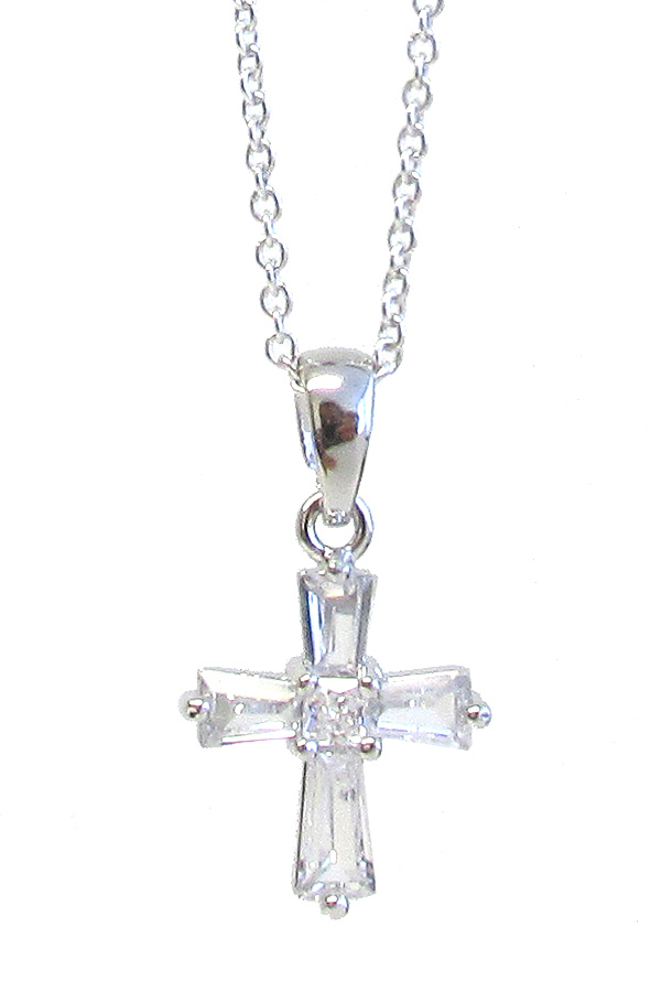 Made in korea whitegold plating crystal cross pendant necklace