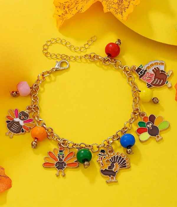 Thanksgiving theme multi charm bracelet - turkey