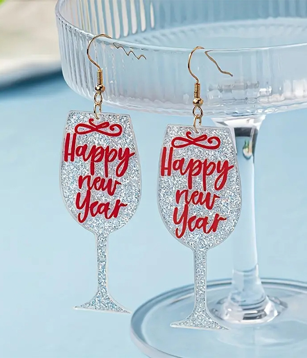 Happy new year wine glass acrylic earring