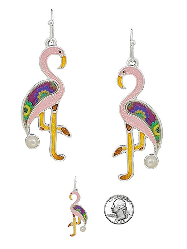 Tropical theme color art earring - flamingo