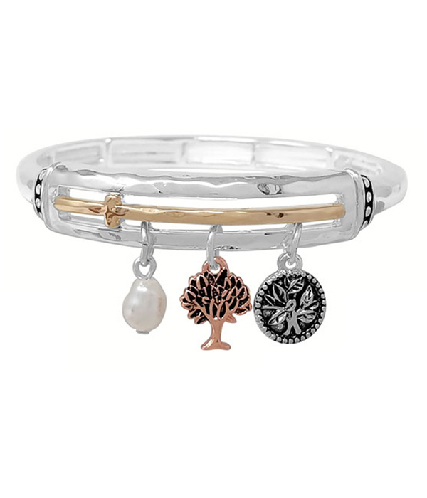 Religious inspiration multi charm and stretch bracelet - tree of life