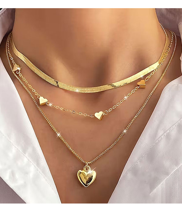 Heart pendant 3 layer necklace