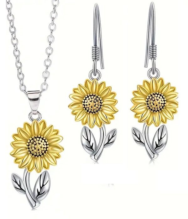 Sunflower pendant necklace earring set