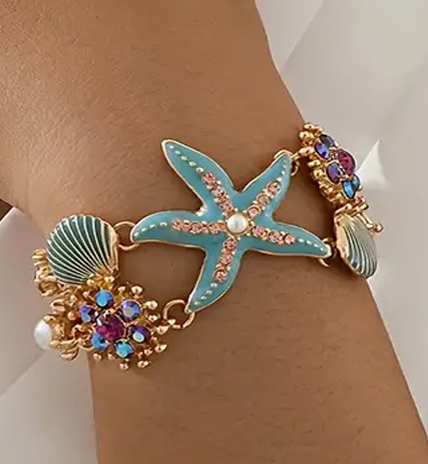 Crystal starfish shell toggle bracelet