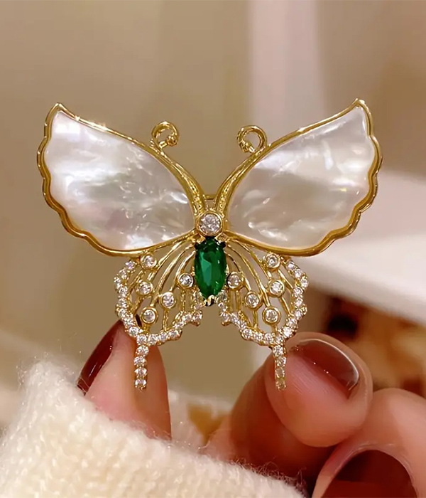 Pearl and crystal butterfly brooch