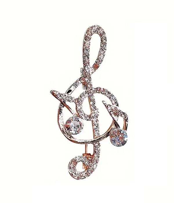 Rhinestone music note brooch