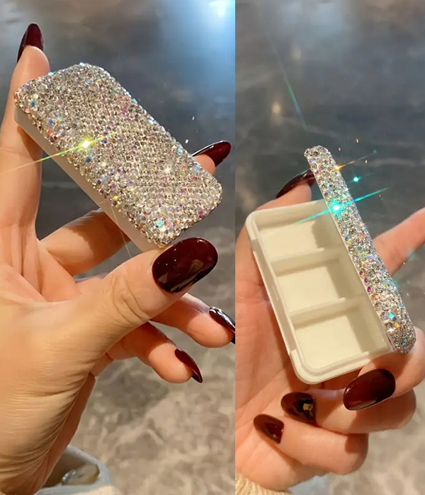 Rhinestone portable pill box