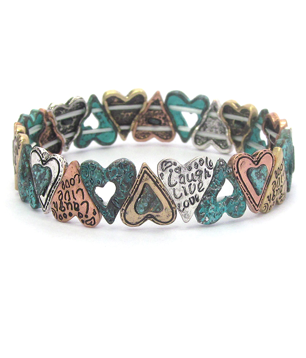 Vintage rustic metal stretch bracelet - heart