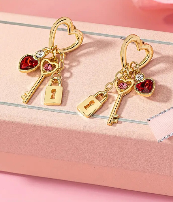 Valentine key and lock heart earring