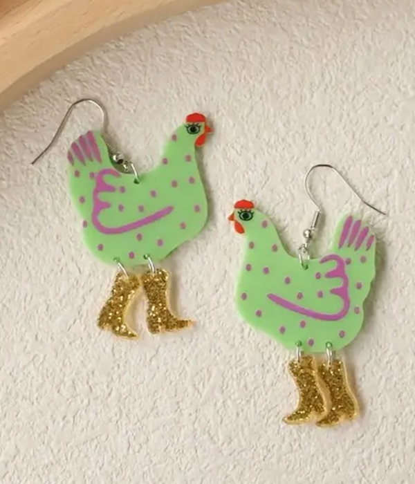 Farm theme acrylic chicken boots earring