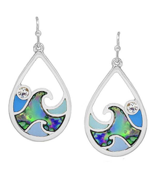 Sealife theme abalone teardrop earring - wave