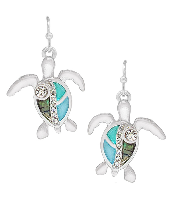 Sealife theme epoxy and ablone earring - turtle