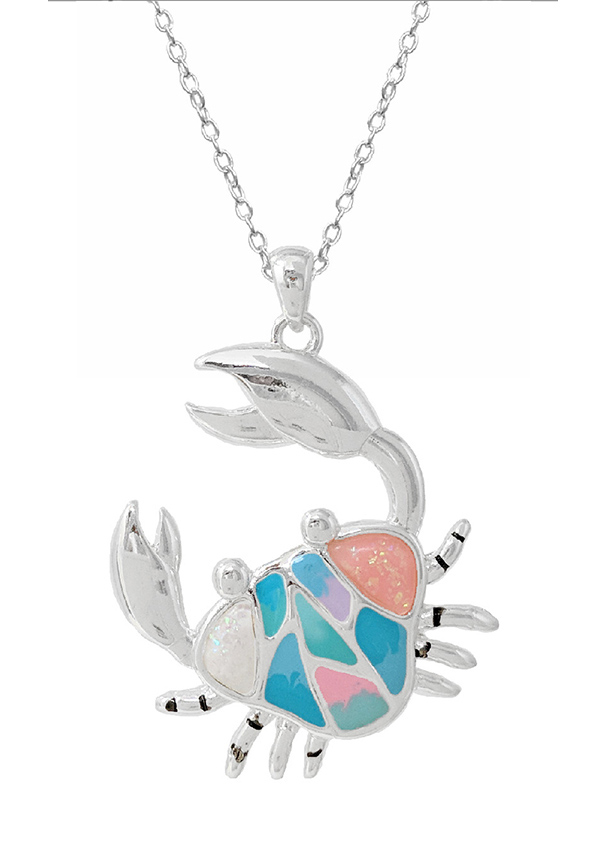 Sealife theme epoxy and opal necklace - crab