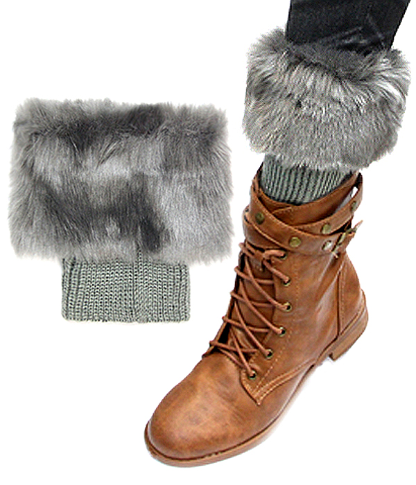 Fur accent vintage crochet boot topper short leg warmers - boot cuffs