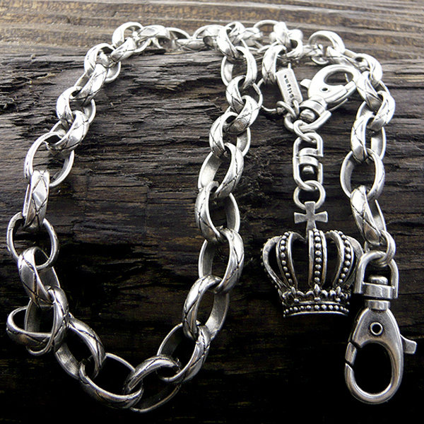 Mens stainless steel jeans chain - crown charm