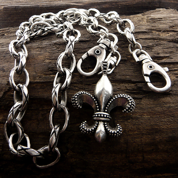 Mens stainless steel jeans chain - fleur de lis charm