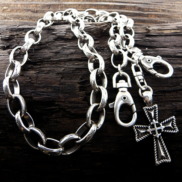 Mens stainless steel jeans chain - cross charm