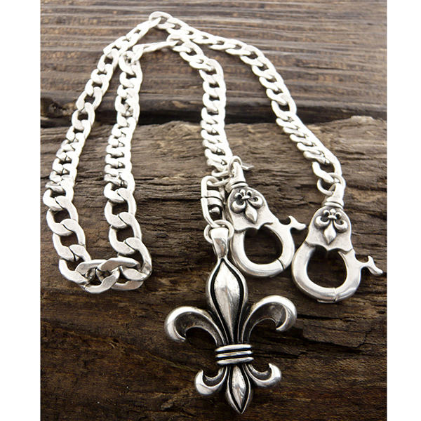 Mens stainless steel jeans chain - fleur de lis charm