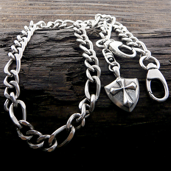 Mens stainless steel jeans chain - cross shield charm