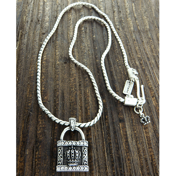 Mens stainless steel metal chain necklace - crystal lock pendant