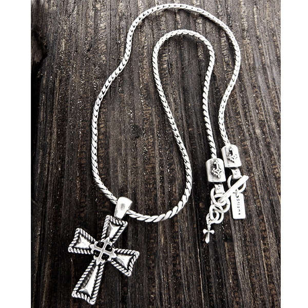 Mens stainless steel metal chain necklace - cross pendant