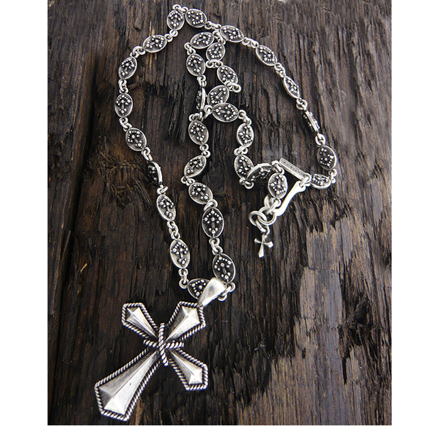 Mens stainless steel metal chain necklace - cross pendant