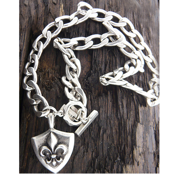 Mens stainless steel metal chain necklace - fleur de lis pendant