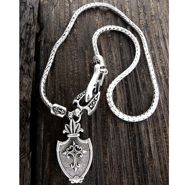 Mens stainless steel metal chain necklace - cross shield pendant