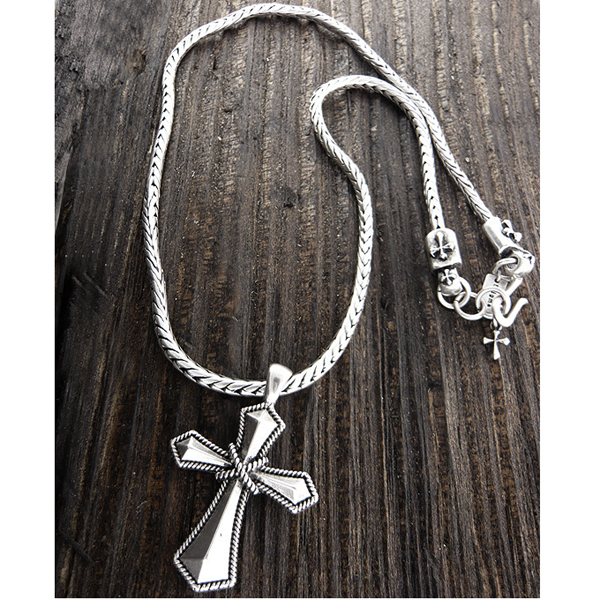 Mens stainless steel metal chain necklace - cross pendant