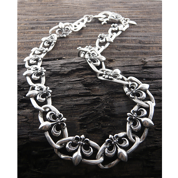 Mens stainless steel metal fleur de lis chain necklace