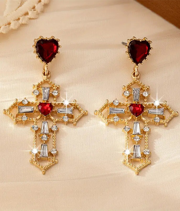 Crystal cross earring