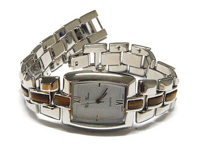 Semi precious stone deco metal band watch