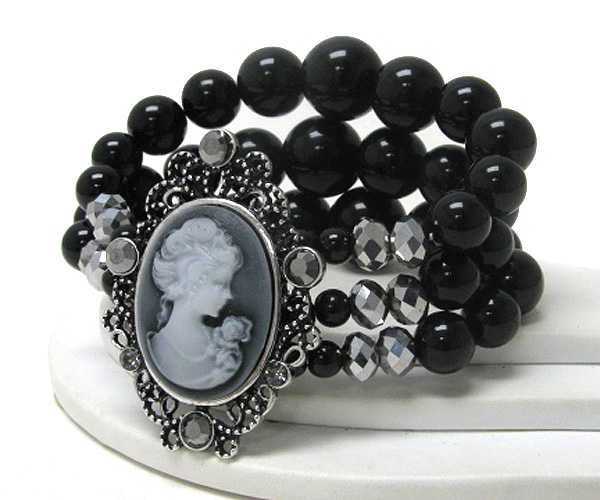 Crystal deco cameo stretch bracelet