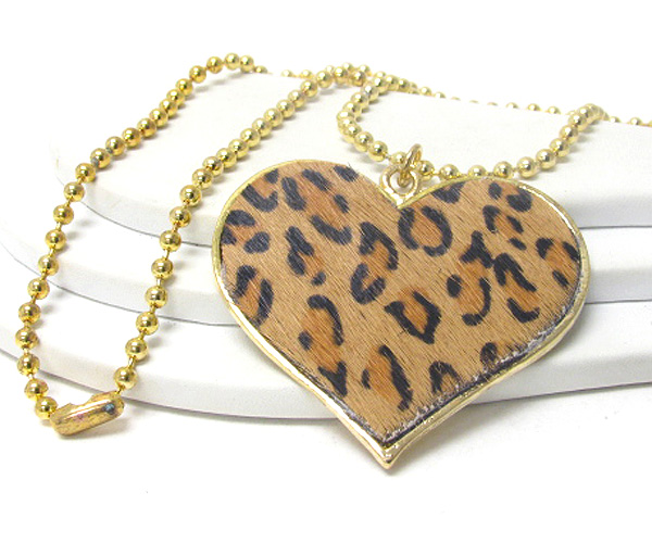 Animal print fabric heart pendant necklace