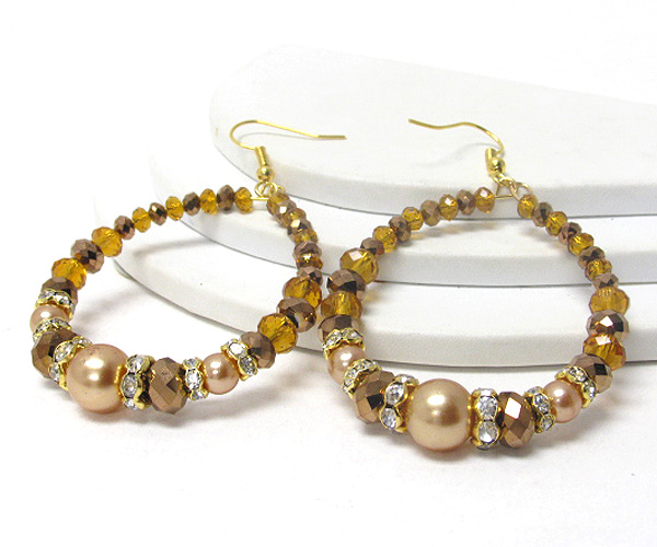 Multi glass beads and rondell wire link earring