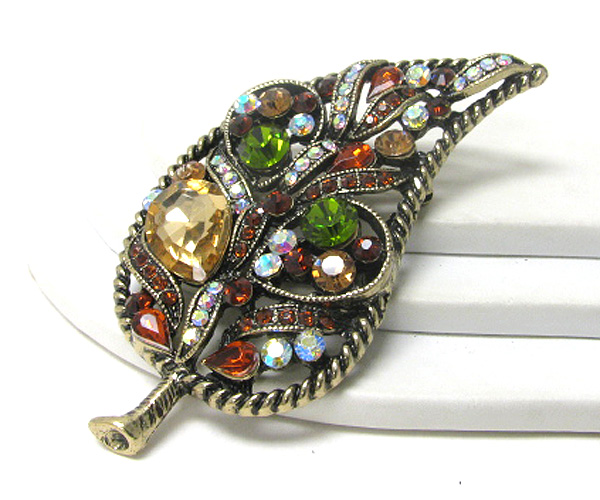 Multi color and shape crystal deco leaf pin or brooch