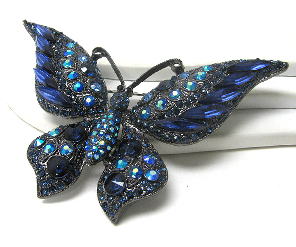 Multi shape crystal stud large butterfly pin or brooch