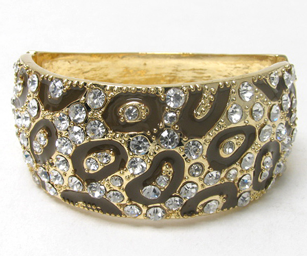 Crystal and epoxy deco animal print metal bangle bracelet