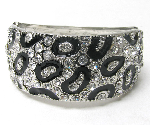 Crystal and epoxy deco animal print metal bangle bracelet