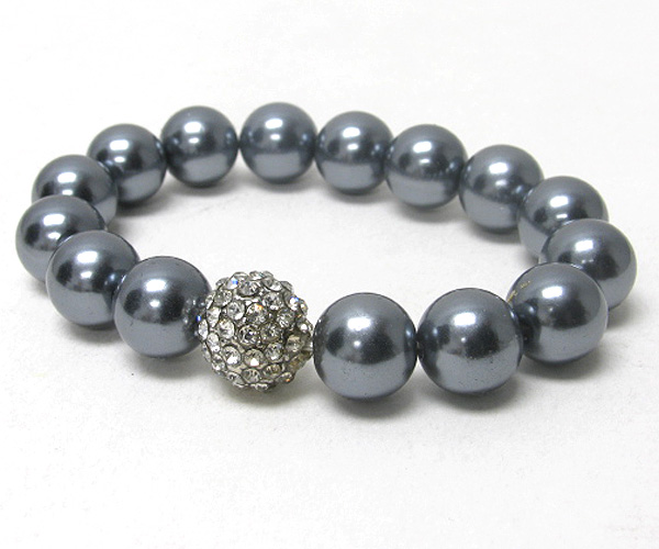 Crystal ball accent multi pearl link stretch bracelet