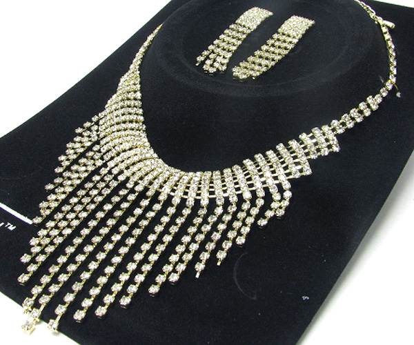 Multi rhinestone drop bib style party necklace earring set