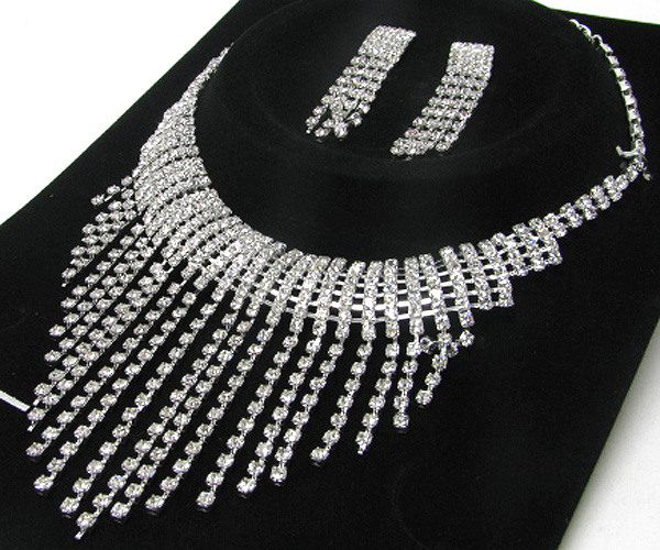 Multi rhinestone drop bib style party necklace earring set