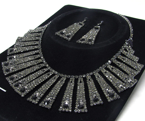 Multi rhinestone bar drop tribal style party necklace earring set