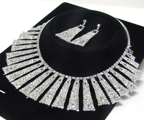 Multi rhinestone bar drop tribal style party necklace earring set