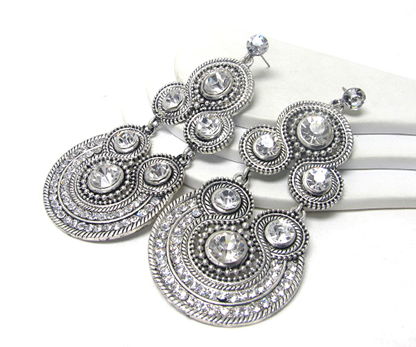 Multi crystal stud artistic disk drop earring