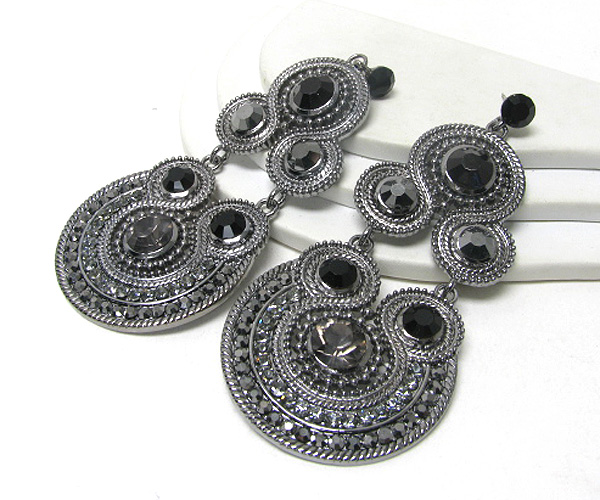 Multi crystal stud artistic disk drop earring