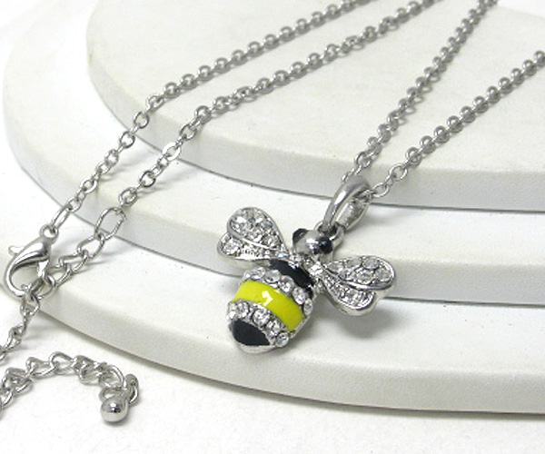 Crystal and paint deco bee pendant necklace