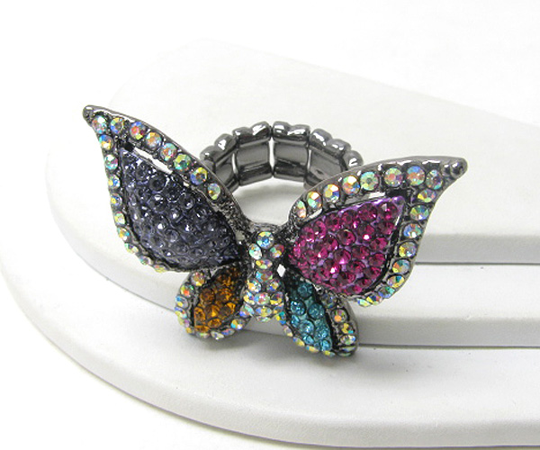 Crystal stud butterfly stretch ring