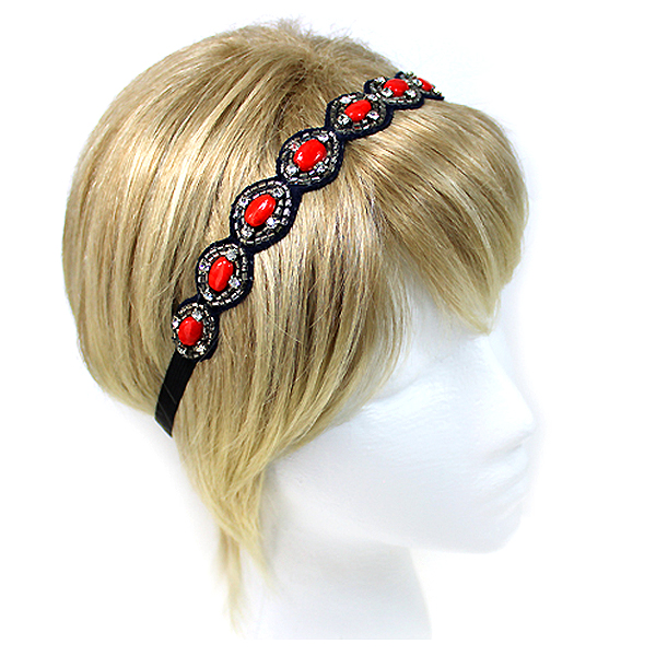 Handmade multi bead and stone accent stretch headband