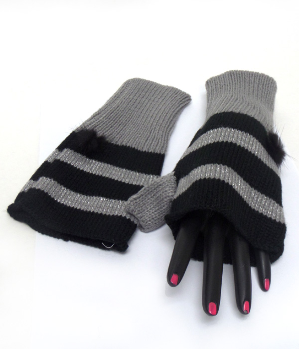Stripe open fingertip glove